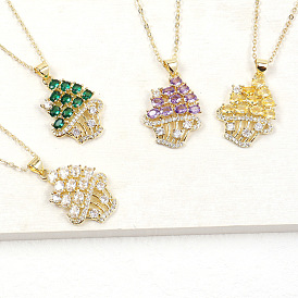 Gold-Plated Flower Basket Pendant with Zircon Stones - Ice Cream Necklace, Fashionable European and American Style