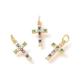 Brass Micro Pave Cubic Zirconia Pendants, Cadmium Free & Lead Free, Cross