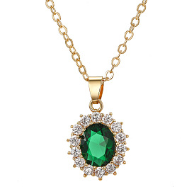 Exquisite Oval Crystal Zircon Necklace with Delicate Pendant