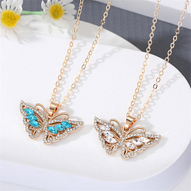 Fashion Butterfly Pendant Necklace with Crystal and Diamond, Unique Design Collarbone Chain Jewelry
