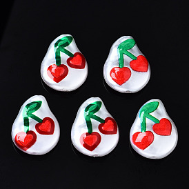 3D Printed ABS Plastic Imitation Pearl Beads, Teardrop with Cherry