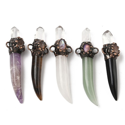 Подвески-соединители в форме меча из натурального драгоценного камня, с латунной фурнитурой , Красная медь