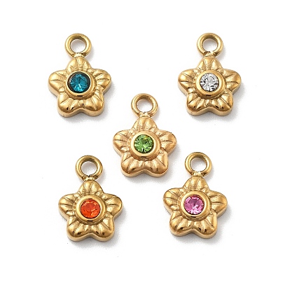 Цветок 304 из нержавеющей стали амулеты горный хрусталь, ионное покрытие (ip), реальный 14 k позолоченный