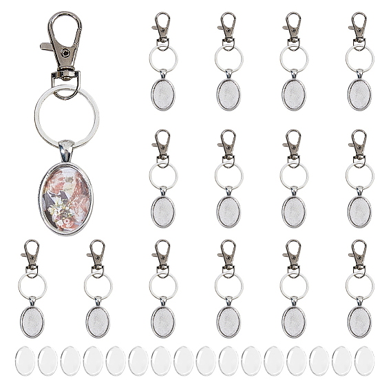 30шт. брелки из сплава, овальные, с поворотными карабинами из сплава, железными кольцами и стеклянными кабошонами