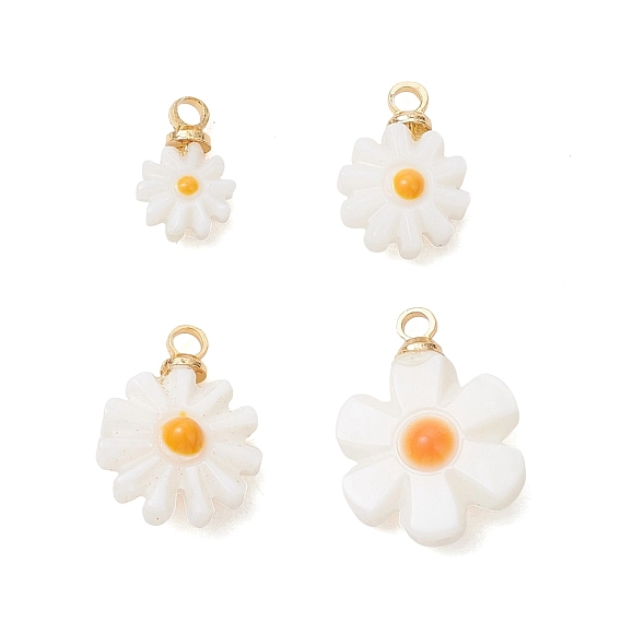 4шт. 4 стили: подвески в виде цветов из натуральных пресноводных ракушек с эмалью и латунными креплениями., золотые