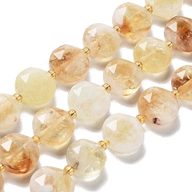 Citrine naturelle chapelets de perles, avec des perles de rocaille, coupe hexagonale facettée, plat rond
