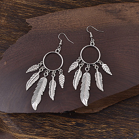 Zinc Alloy Dangle Earrings for Women, Feather