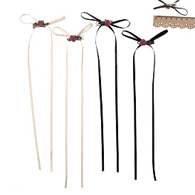 600Pcs 2 Colors Black & Apricot Ribbon Bowknot Alligator Hair Clips Set, with Iron Clips, For Women Girls