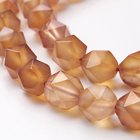 Hebras naturales perlas de cornalina, cuentas redondas con corte de estrella, facetados