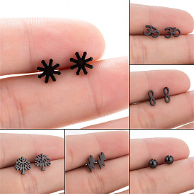 Круглые геометрические серьги-гвоздики из восьми символов с цветочным дизайном рождественской елки в стиле йоги - черные модные украшения из нержавеющей стали