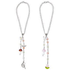 2 шт. 2 стили грибовидные лэмпворк и стеклянные и сплавные подвесные украшения, с железными цепочками, платина