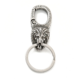 Tibetan Style 316 Surgical Stainless Steel Fittings with 304 Stainless Steel Key Ring, Lion