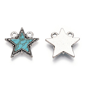Alloy Pendants with Synthetic Turquoise, Star Charms, Cadmium Free & Lead Free