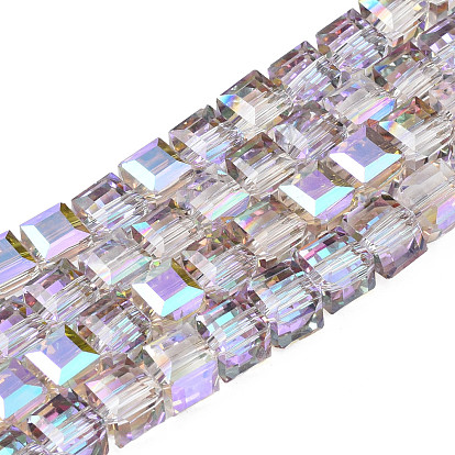 Electroplate Transparent Glass Beads Strands, Faceted, Cube