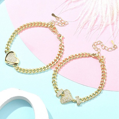 Латунь микро проложить кубические циркониевые браслеты, браслеты с цепочками для женщин, сердце