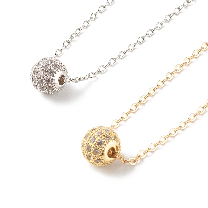 Brass Curb Necklace, Real 18K Gold Plated, with Brass Micro Pave Cubic Zirconia Beads