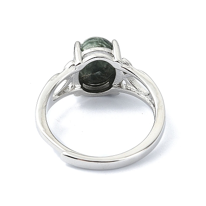 Rack Plating Adjustable Brass Cuff Rings, with Natural Seraphinite Beads, Lead Free & Cadmium Free, Oval