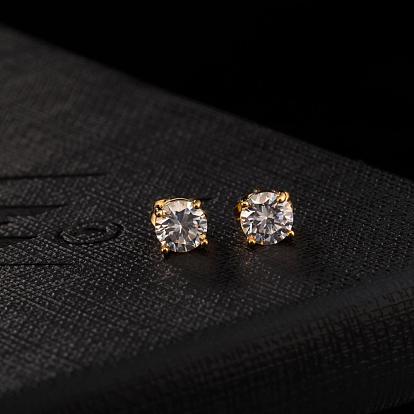 Real 18K Gold Plated Adorable Design Brass Cubic Zirconia Stud Earrings, 5x5mm