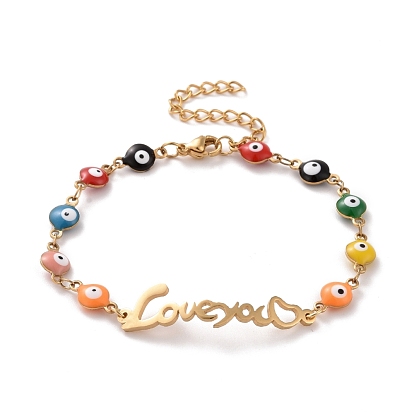 Вакуумное покрытие pvd 304 браслет из нержавеющей стали с сердцем и надписью «люблю тебя», красочный эмалевый браслет с цепями от сглаза для женщин