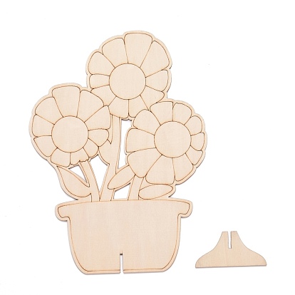 DIY Unfinished Wood Flowers in Jar Cutout, with Slot, for Craft Painting Supplies