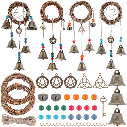 Наборы для самостоятельного изготовления украшений для дверных ручек, включая обруч для венка из ротанговых ветвей, джутовый шнур, подвеска из железа и сплава, латунное открытое соединительное кольцо и деревянные бусины