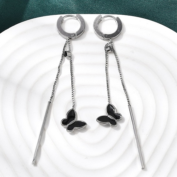 304 серьги-кольца с кисточками в виде бабочек из нержавеющей стали с эмалью