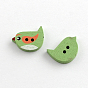 2-Hole Printed Wooden Buttons, Bird, 14x21x4mm, Hole: 2mm