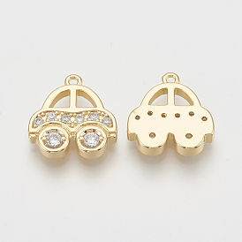 Brass Micro Pave Cubic Zirconia Charms, Car, Nickel Free, Real 18K Gold Plated