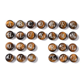 Natural Tiger Eye Beads, Rondelle with Letter