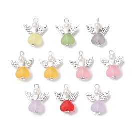 Круглые подвески из акриловых бусин и искусственного жемчуга из АБС-пластика, сердце ангела, с легкосплавными крыльями