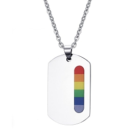 Rainbow Color Pride Flag Enamel Rectangle Pendant Necklace, Titanium Steel Jewelry for Women