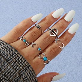 Vintage Arrow Moon Ring Set - Geometric Hand Jewelry, 6pcs, European and American Style.