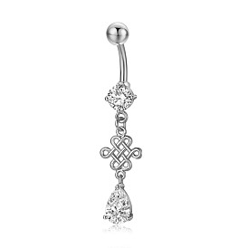 Piercing Jewelry, Brass Cubic Zirciona Navel Ring, Belly Rings, with 304 Stainless Steel Bar, Lead Free & Cadmium Free, Chinese Kont