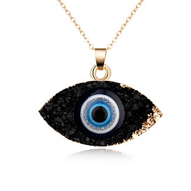 Unique Eye Pendant Necklace and Earrings Set with Resin Tree Stone - Fashion Jewelry