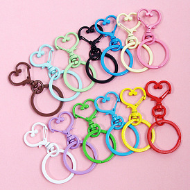 Colorful Metal Keychain with Dog Clasp, Heart-shaped Hook and Love Keyring for DIY Jewelry