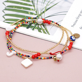 Bohemian Style Multi-layered Miyuki Glass Bead Handmade Bracelet with Layering and Weaving