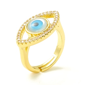 Clear Cubic Zirconia Evil Eye Adjustable Ring, Real 18K Gold Plated Brass Ring for Women, Cadmium Free & Lead Free