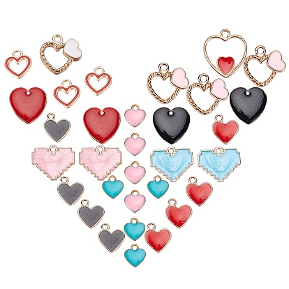 Alloy Enamel Pendants, with Brass Enamel Pendants, for Valentine's Day, Heart, Golden