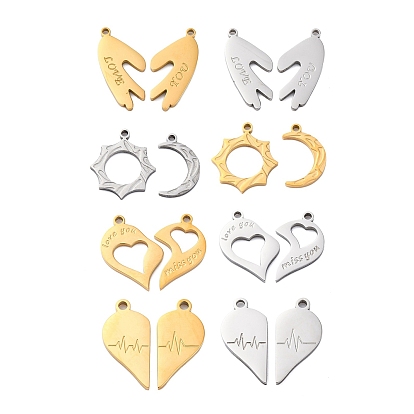 304 стали сплит подвески из нержавеющей, слева и справа, прелести для пар, подвеска в виде сердца, пальмы и солнца
