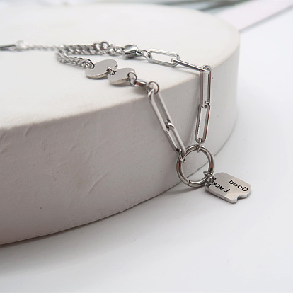 201 Браслеты из нержавеющей стали с подвесками-талисманами на удачу, браслеты-цепочки с плоскими круглыми и овальными звеньями для женщин