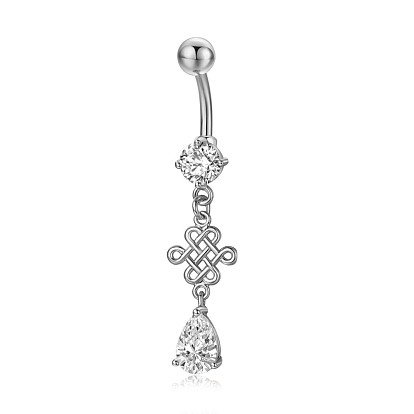 Piercing Jewelry, Brass Cubic Zirciona Navel Ring, Belly Rings, with 304 Stainless Steel Bar, Lead Free & Cadmium Free, Chinese Kont