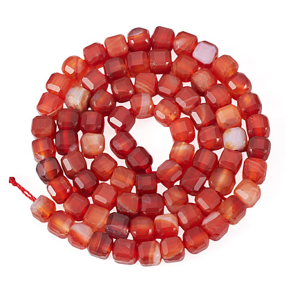 1 Strand Dyed Natural Red Banded Agate/Striped Agate Beads Strands, Faceted Table Cut Cube