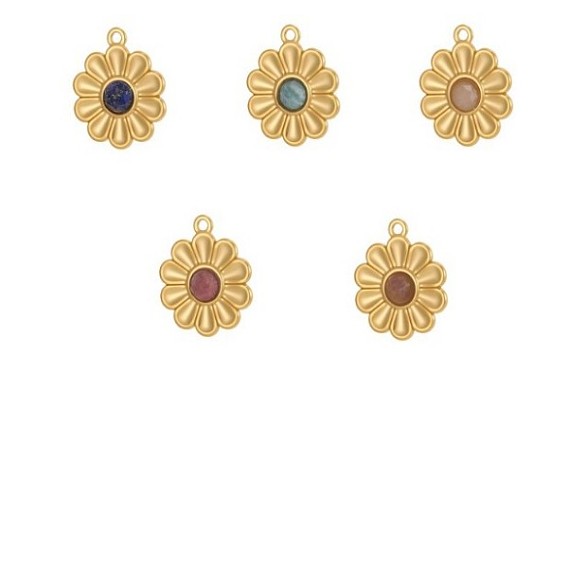 304 Подвески из нержавеющей стали и натуральных драгоценных камней, цветочный шарм, долговечный, ионное покрытие (ip), реальный 18 k позолоченный