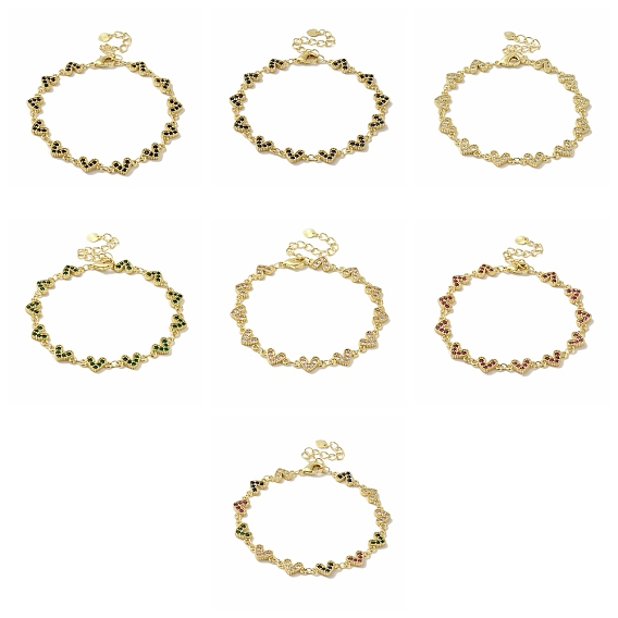 Браслеты-цепочки из латуни с микро-паве и цирконием в форме сердца для женщин, без кадмия и без свинца, долговечный, реальный 18 k позолоченный