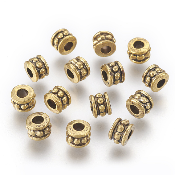 Tibetan Style Alloy Beads, Lead Free & Cadmium Free, Column, 6mm in diameter, 4.5mm thick, hole: 2.5mm