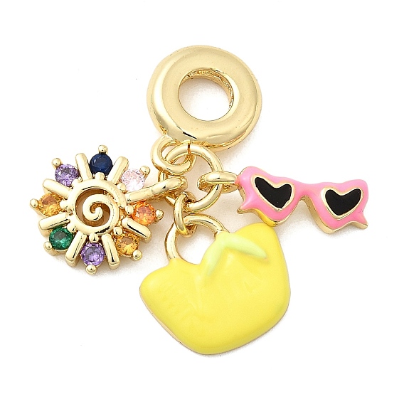 Европейские подвески с подвесками из латуни и разноцветными кубическими цирконами, подвески в форме сердца для сумочки с очками и солнцем и большими отверстиями, с эмалью, без кадмия и без свинца, стойки покрытие, долговечный