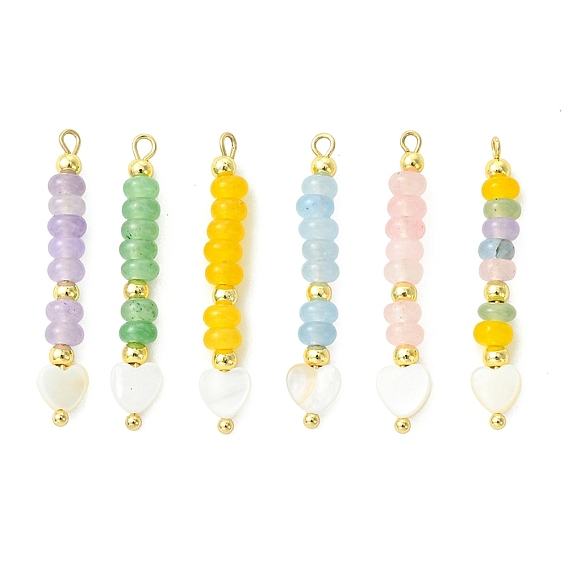 Подвески из натуральных ракушек и окрашенного белого нефрита., подвески в форме сердца и ронделя, с 304 петлями из нержавеющей стали, золотые