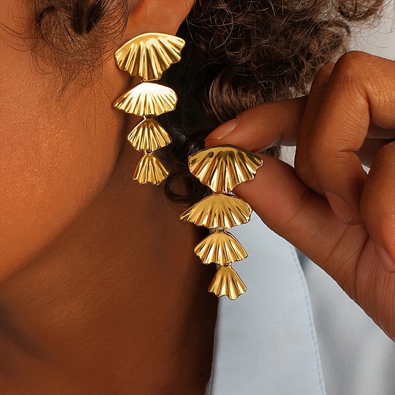 304 двухцветные серьги-гвоздики из нержавеющей стали, формы раковины