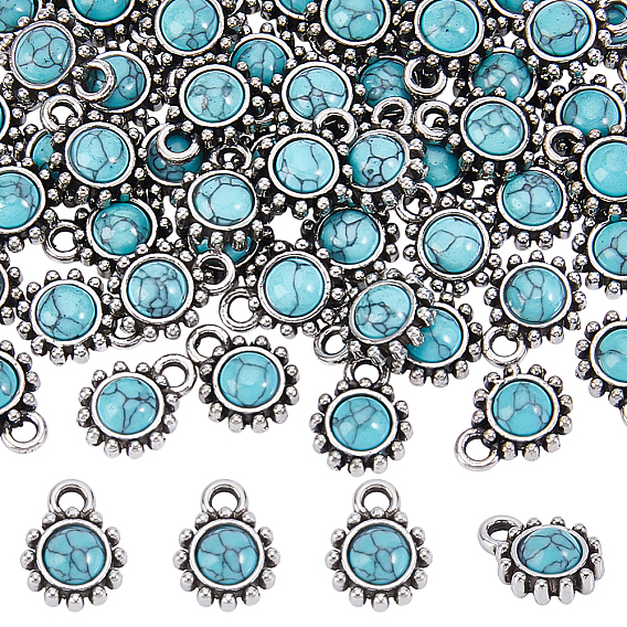 50шт. окрашенные синтетические бирюзовые подвески в виде солнца, с настройки сплава