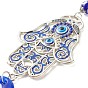 Glass Turkish Blue Evil Eye Pendant Decoration, with Alloy Hamsa Hand/Hand of Miriam Design Charm, for Home Wall Hanging Amulet Ornament